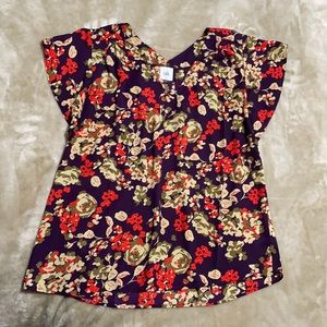 NEW CAbi #4169 “A La Mode” Flutter Sleeve Top Medium - plum with floral pattern
